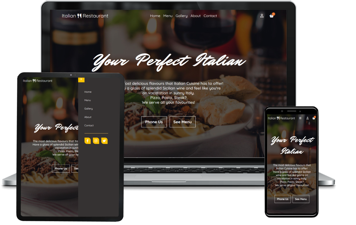 MERN stack Food Delivery App on mobile, tablet and laptop